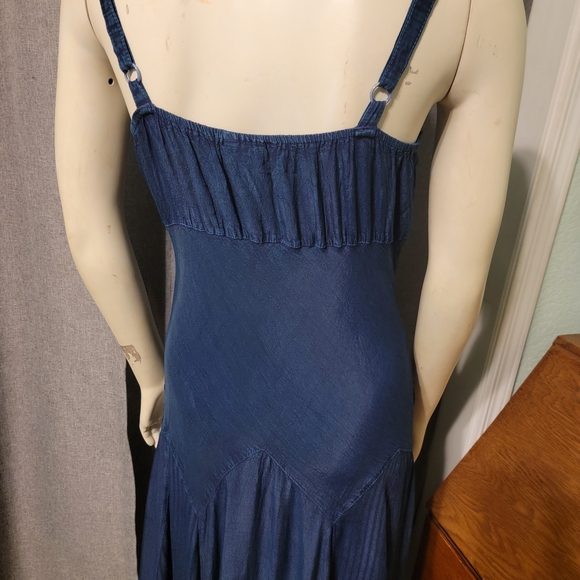 Fairycore Bohemian Lace Up‎ Blue Sundress Midi Fairy Grunge Hippie Festival Sz L - Picture 8 of 9